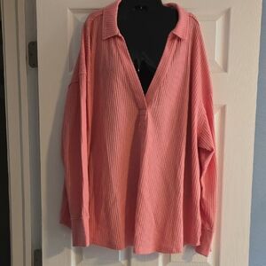 torrid Pink Waffle Knit Long Sleeve Polo Top